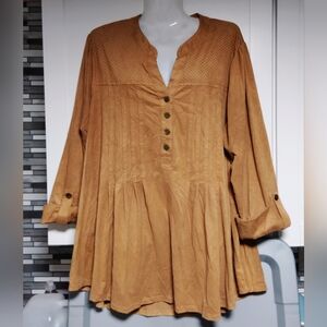 New directions curvy suede 3/4 Sleeve Pleated Western top Sz-1x